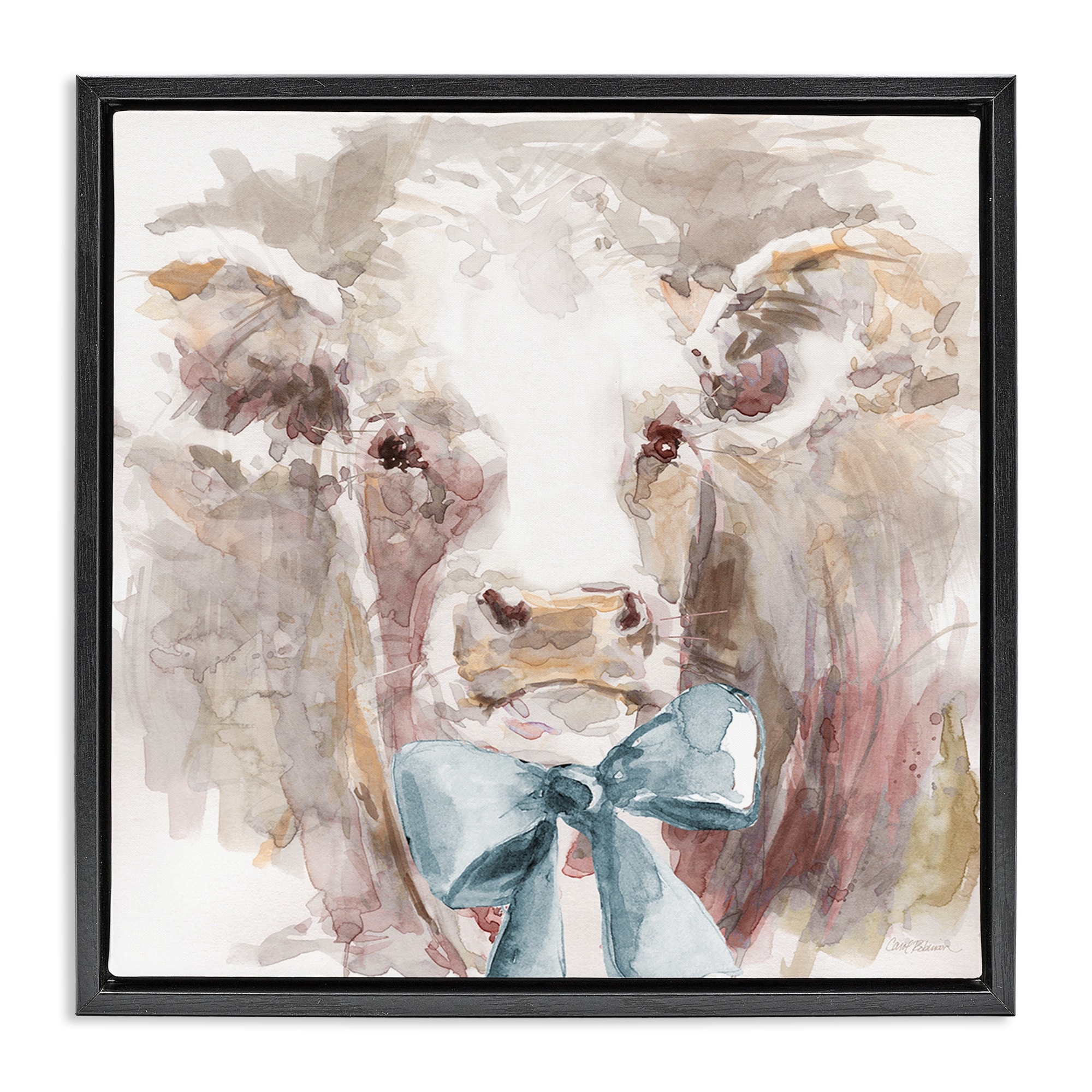 Stupell Soft Abstract Cow & Bow Framed Floater Canvas Wall Art Design By Carol Robinson