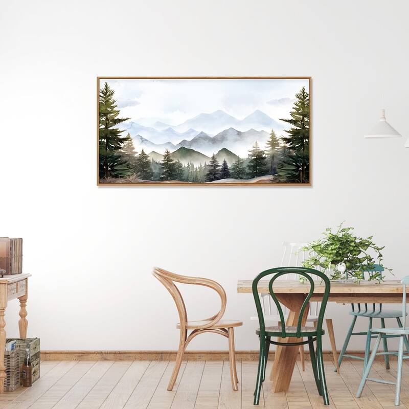Misty Forest Wall Decor, Green Pine Tree, Nature Widerness Landscape