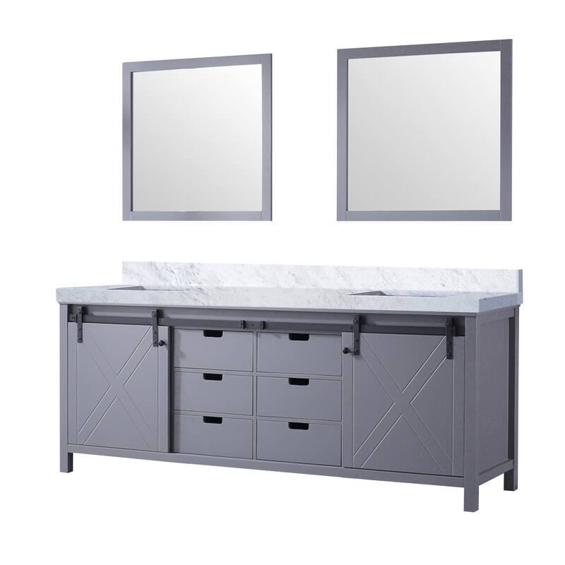Marsyas 84 in W x 22 in D White Double Bath Vanity, Grey Quartz Countertop and 34 in Mirrors