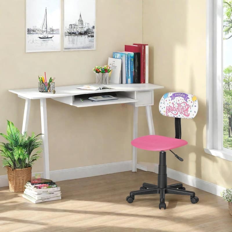Kids Rolling Drawing Desk & Chair Set Colorful Rotating Upholstered Student Office Computer Chair for Children