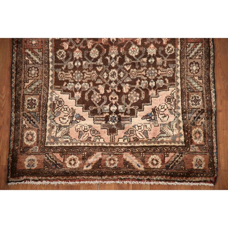 Hand Knotted Oriental 100% Wool Carpet Traditional Geometric Brown Malayer Runner Rug - 10' 2'' X 3' 3''