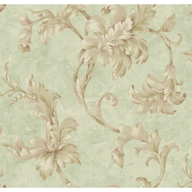 Seabrook Design Apollo Leaf Scroll Unpasted Wallpaper - 20.5 in W x 33 ft. L - Metallic Pistachio &  Mauve