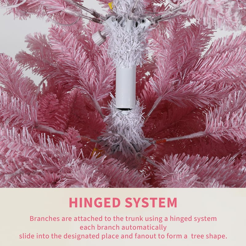 4.5FT Pink Gradient Artificial Christmas Tree – 100 Warm White LEDs, Snow Frosted, 300 Branch Tips, Metal Stand