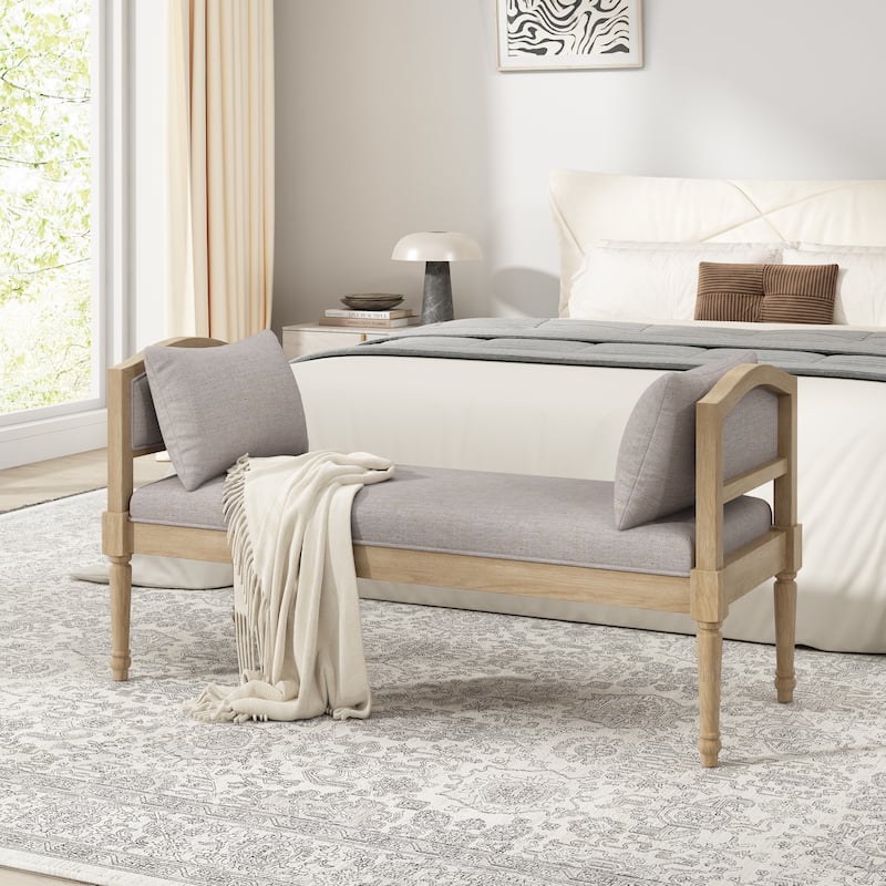 Christopher Knight Home - Elora Upholstered Bench with Turned Legs and Side Cushions - Greige
