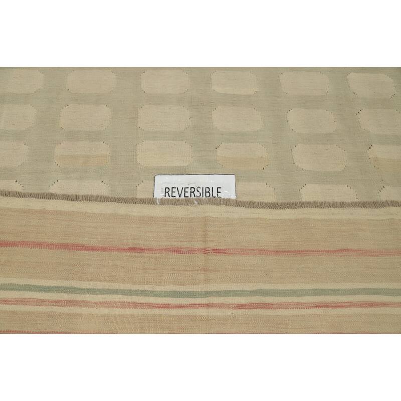 Hand Woven Oriental 100% Wool Carpet Southwestern Tribal Beige & Ivories Kilim Area Rug - 9' 10'' X 8' 2''