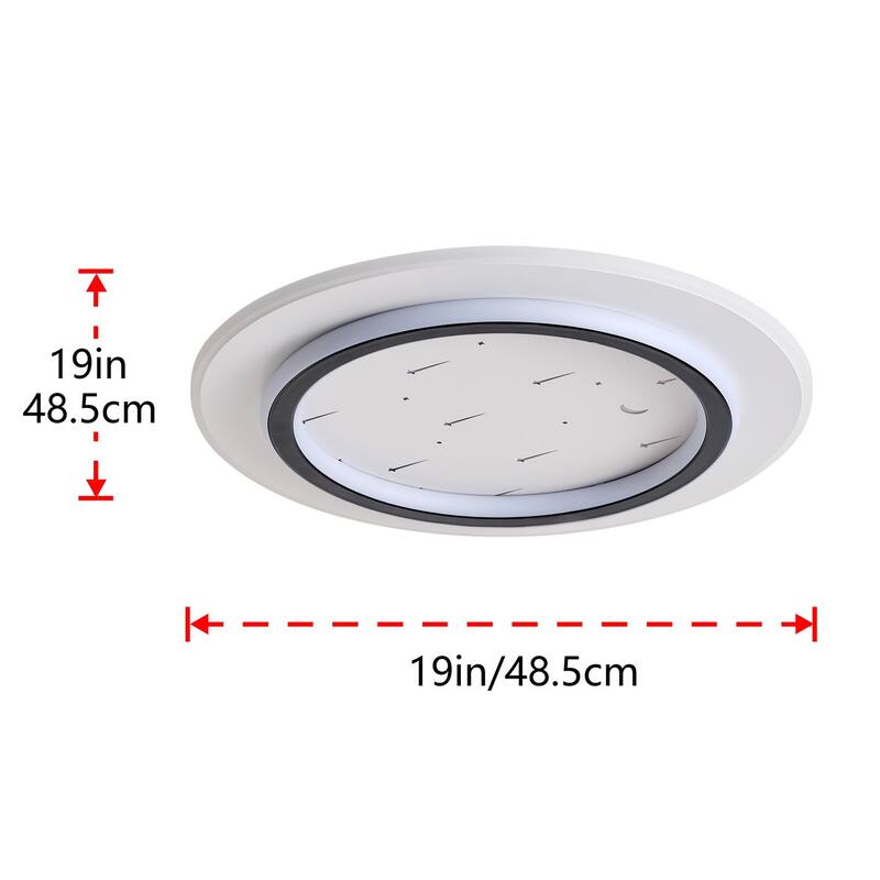 1-Light Decorated with Stars and Moon Circular Shape LED Flush Mount Lighting - 19"D×19"W×19"H