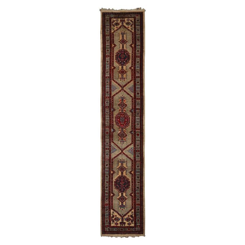 Antique Herati Traditional Geometric 2'11''x14'5'' Hand Knotted Wool Beige low pile Rug - 2' 11'' x 14' 5'' - 2' 11'' x 14' 5''