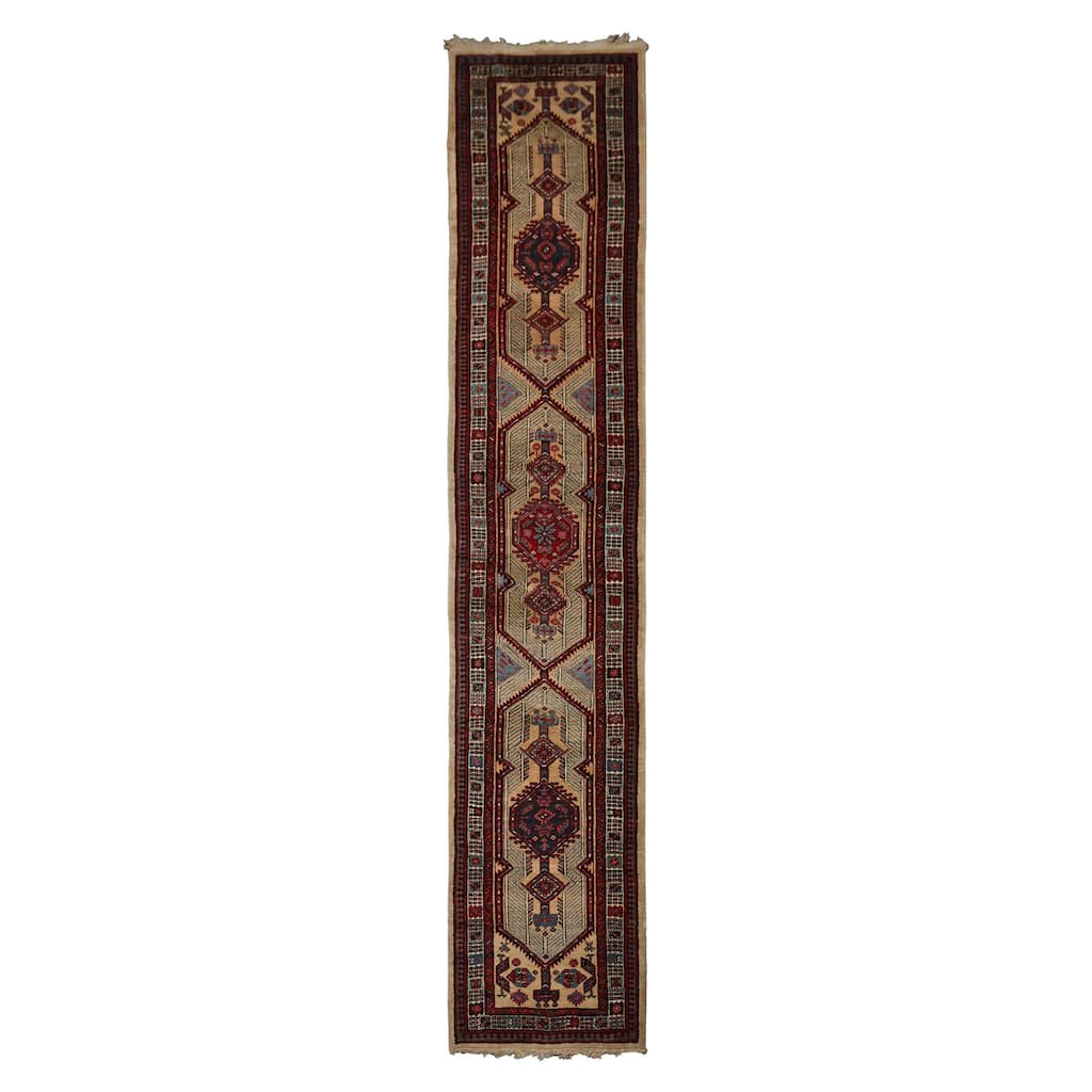 Antique Herati Traditional Geometric 2'11''x14'5'' Hand Knotted Wool Beige low pile Rug - 2' 11'' x 14' 5''