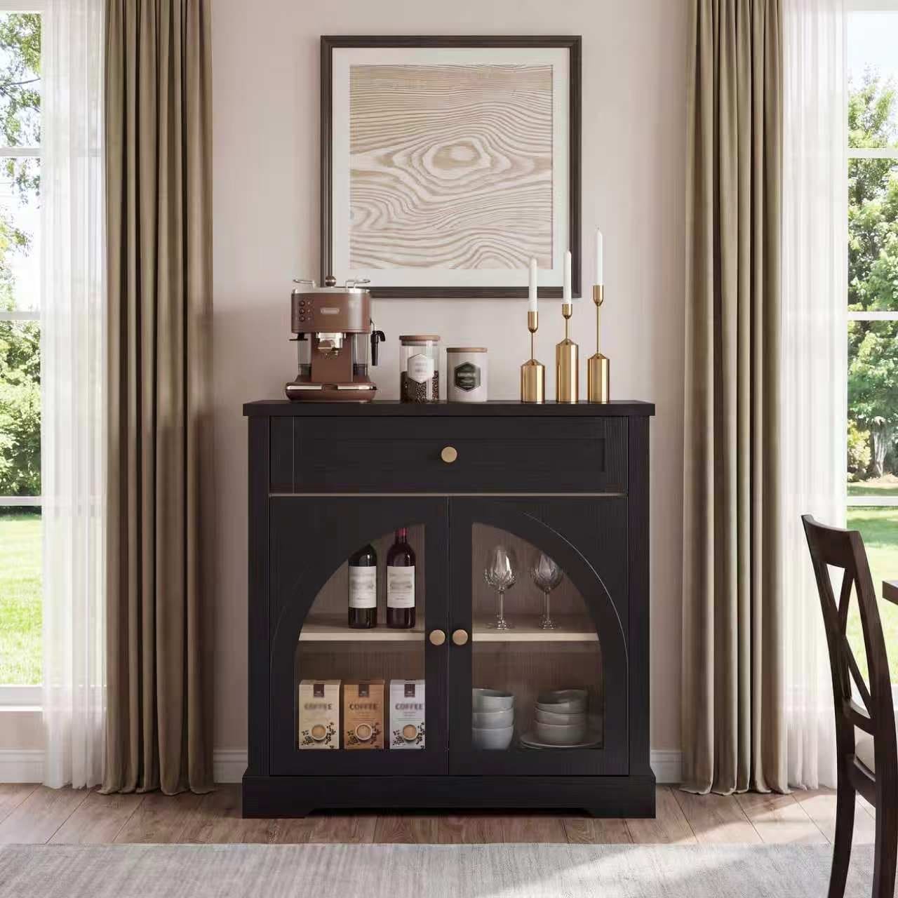 31.8" Modern Sideboard Cabinet with Drawer and Arched Doors, Accent Storage Cabinet with Adjustable Shelves for Entryway