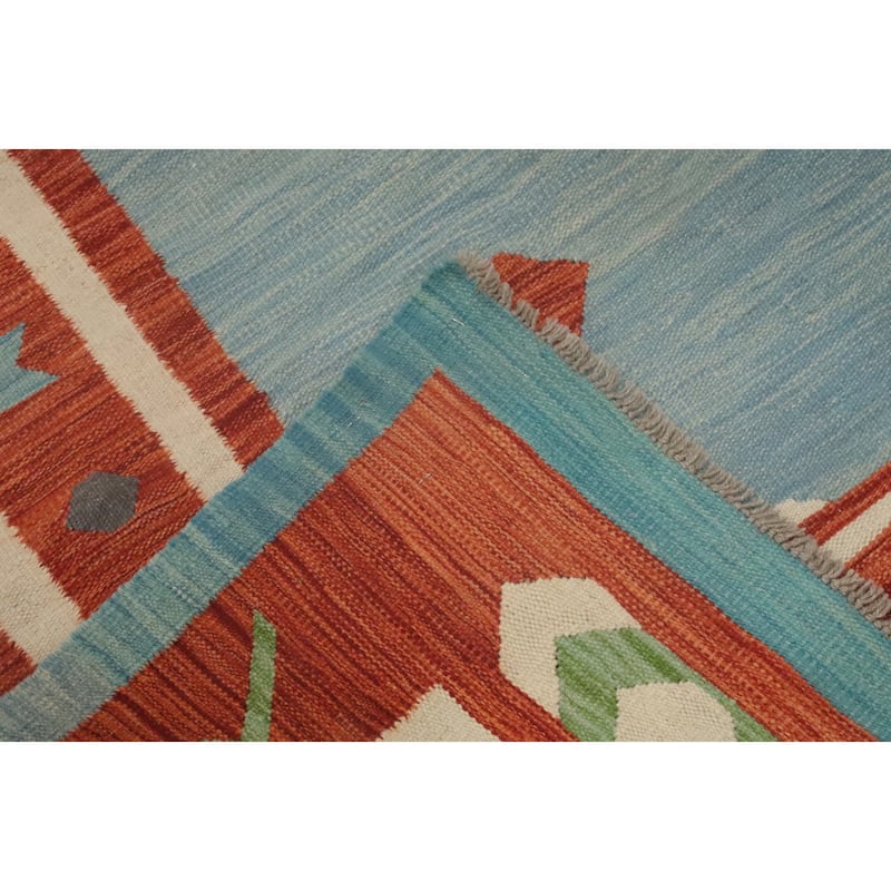 Hand Woven Oriental 100% Wool Carpet Southwestern Tribal Navy Blue & Blues Kilim Area Rug - 13' 4'' X 9' 11''