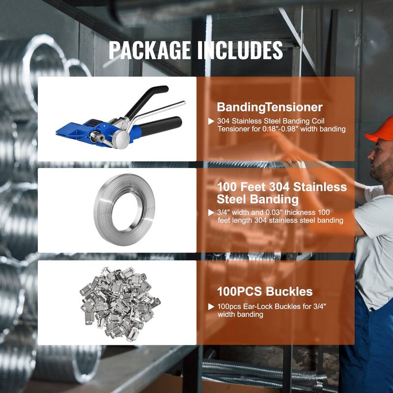 Banding Strapping Kit with Strapping Tensioner Tool, 100 ft Length 304 Stainless Steel - 100 ft
