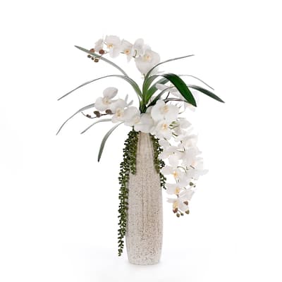 Real Touch White Orchid Flower Arrangement in Ceramic Vase