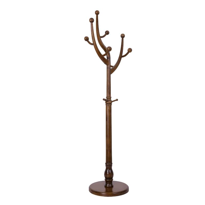 Rubberwood Coat Rack Freestanding, Entryway Coat Tree with Hooks - 74"H x 16.5"Dia