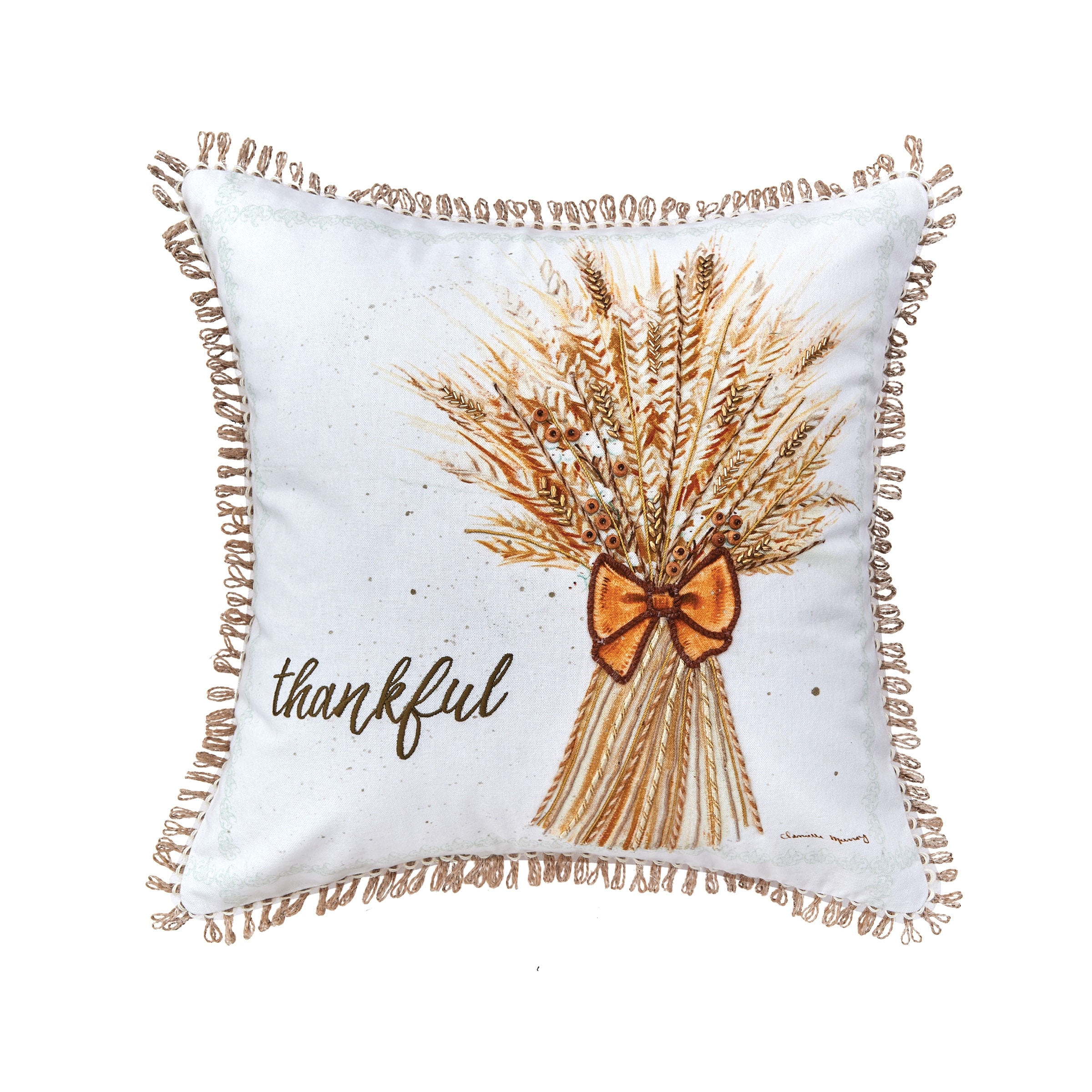 Thankful Wheat 18" x 18" Printed and Embroidered Throw Pillow