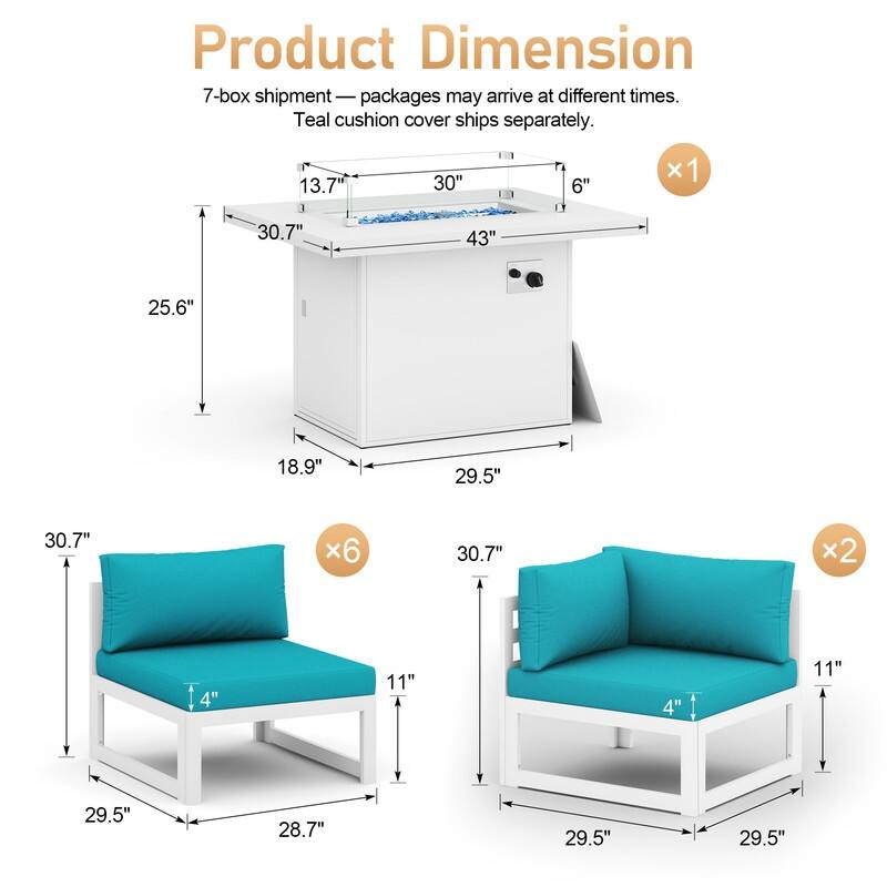 FINCATI Outdoor Furniture Aluminum Patio Set White Aluminum Outdoor Sofa with Thick Cushions and 29 Inch Deep Seat