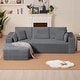 preview thumbnail 28 of 48, 102.76" Corduroy Cloudy L Shaped Sofa with Headrests Dark Grey