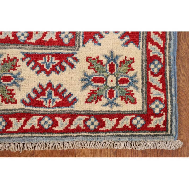 Light Blue Traditional Kazak Oriental Area Rug Handmade Wool Carpet - 3'10" x 5'11"
