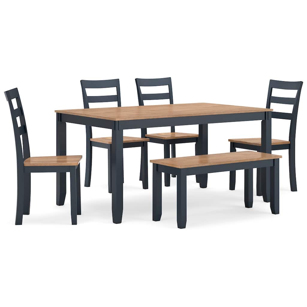 Gasy Dining Table Set with 4 Chairs and 1 Bench, Dark Blue and Brown