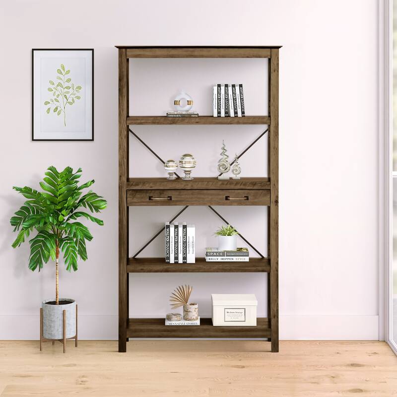 Saint Birch Honduras Transitional Four-Shelf Bookcase - Rustic Oak