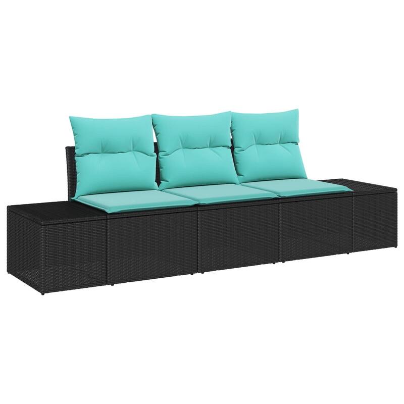 vidaXL 3 Piece Garden Sofa Set with Cushions Black Poly Rattan - 94 x 24 x 46 in
