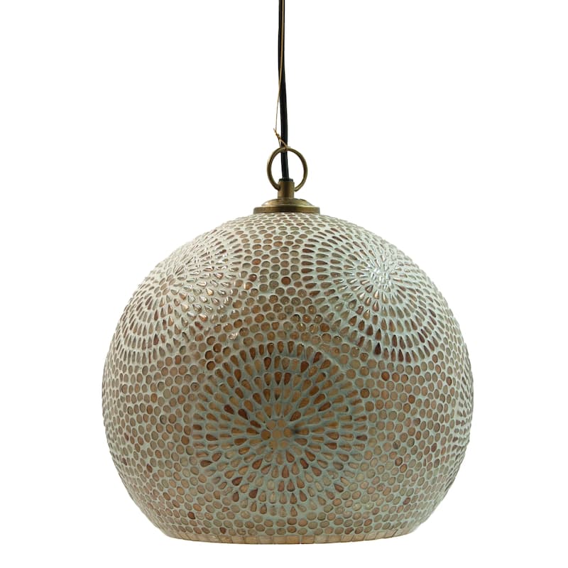 Glass Mosaic Pendant Lamp, 6' Cord, Antique Gold Finish and White - 12.0"L x 12.0"W x 12.5"H - Amber