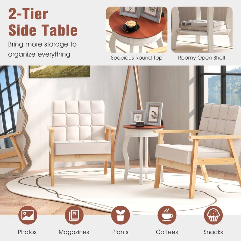 Gymax 2-Tier Side Table w/ Storage Wooden Nightstand & Shelf & Solid