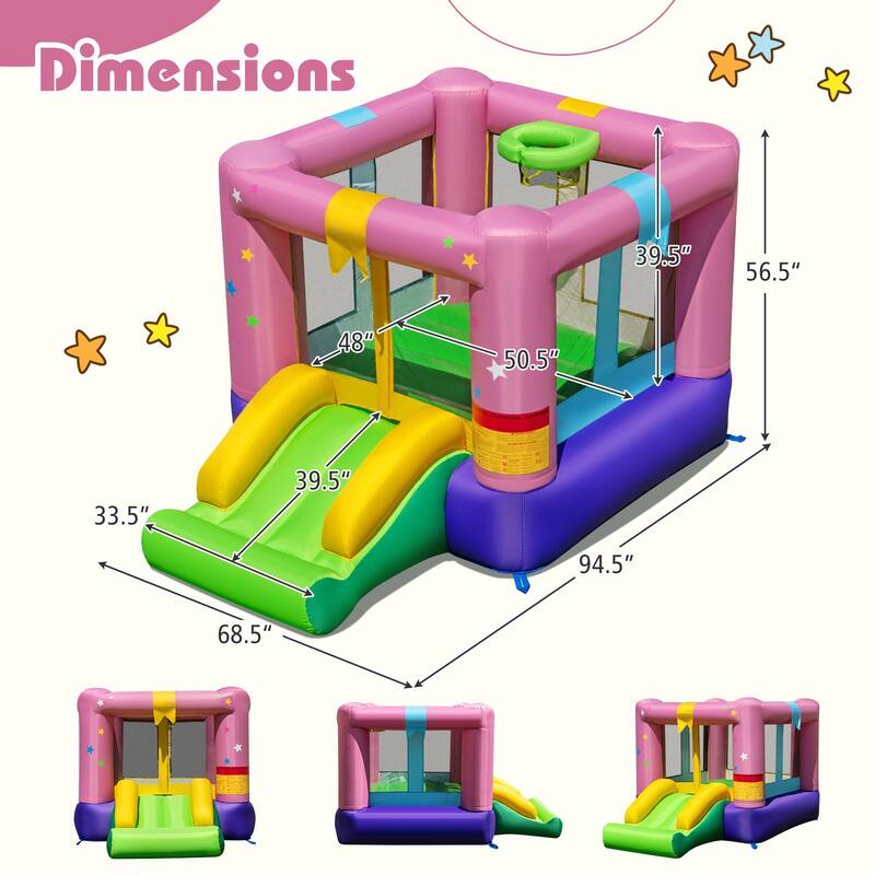 Gymax Inflatable Bounce House Bouncy Castle w/Slide & Basketball Rim - Multicolors