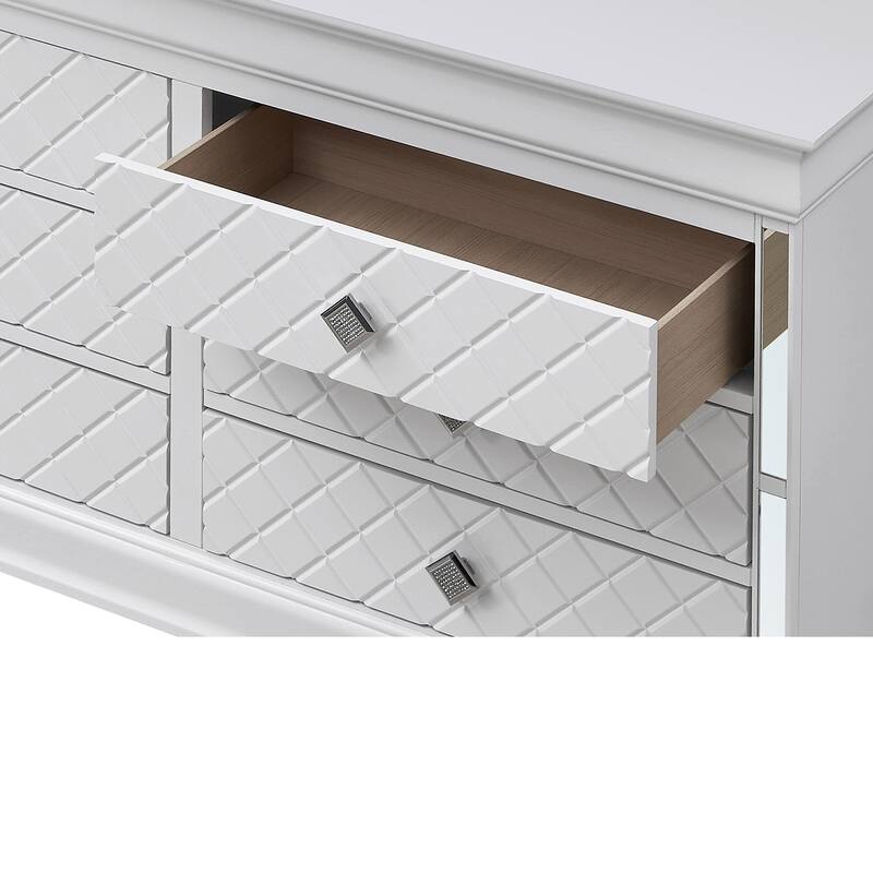 Embossed 6-Drawer Wooden Dresser - 59" - White
