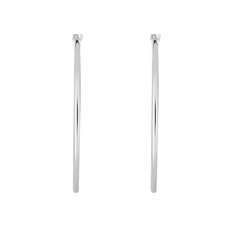 Curata 14k White Gold 1.5x40mm Shiny Round Tube Hoop Earrings With Hinged Clasp