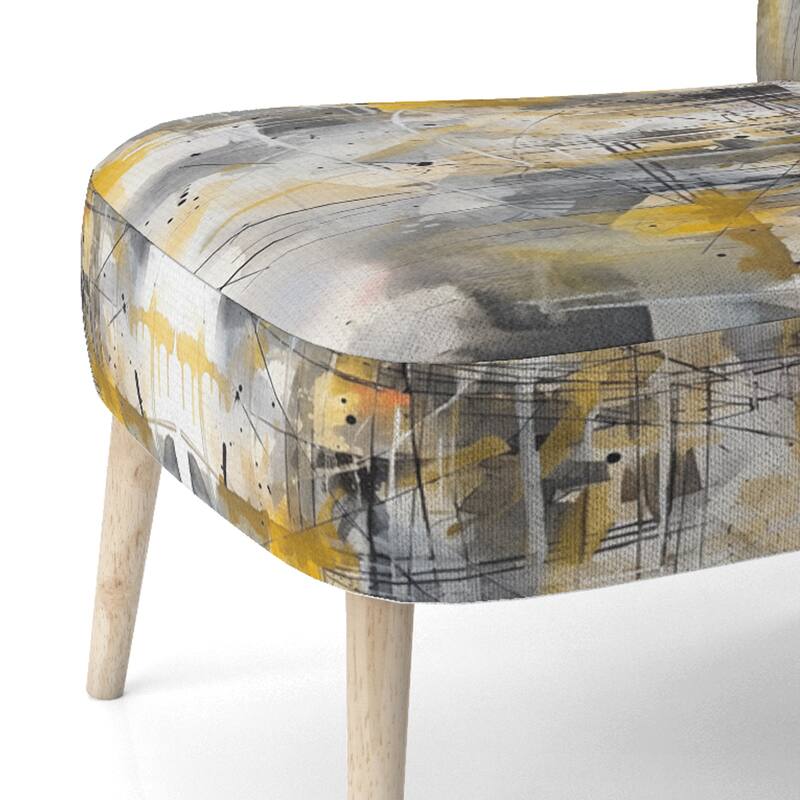 Designart "Yellow and Grey Beyond The Canvas I" Upholstered Abstract Accent Chair and Modern & Contemporary Arm Chair