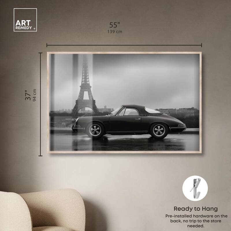Classic Car and Eiffel Noir Shadowbox by Art Remedy