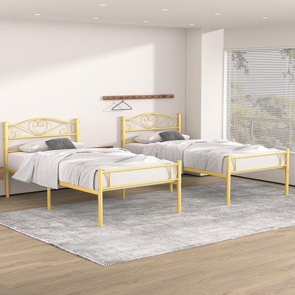 Modern Twin Metal Bed Frame – Purple, No Box Spring Needed, With Headboard & Footboard