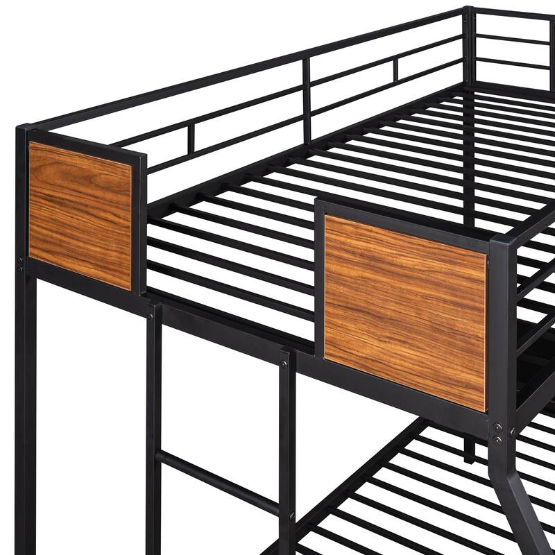 Bunk bed modern style steel frame bunk bed with safety rail, built-in ladder
