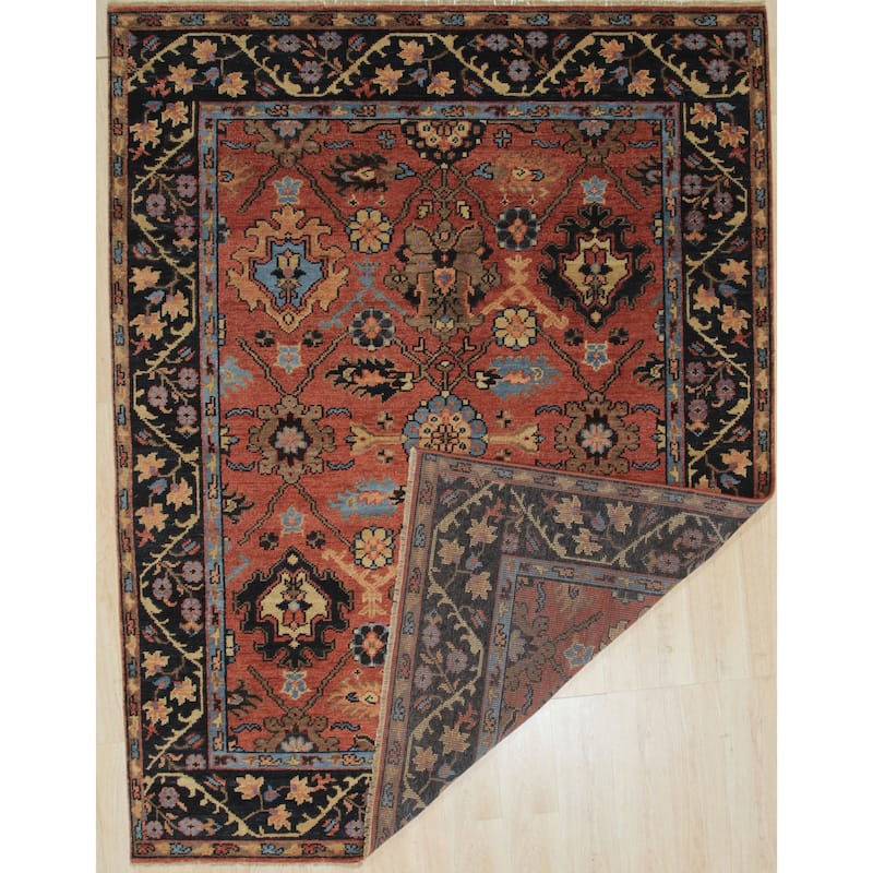 Rust and Navy Hand Knotted Wool Traditional Knot Rug by EORC | Elegant - 8'6 x 11'6