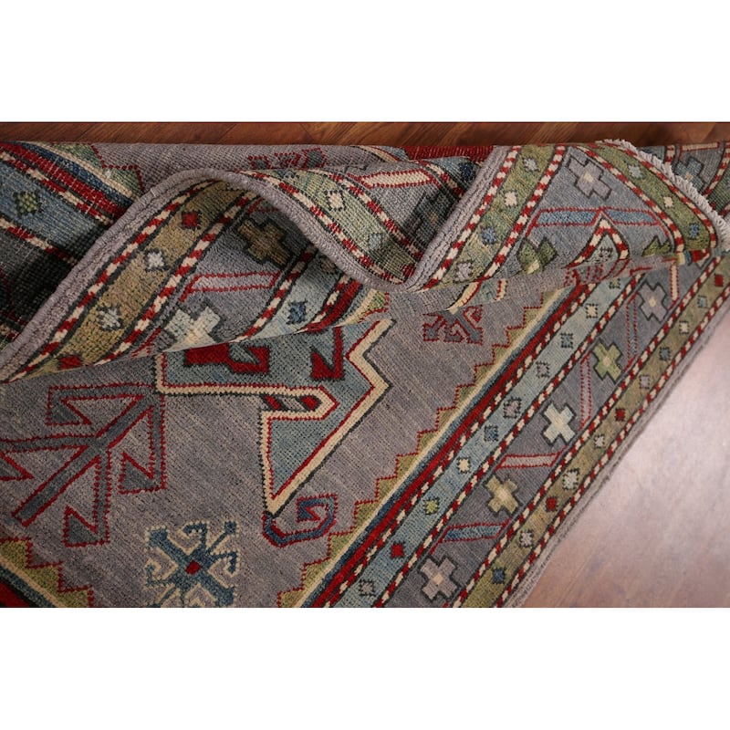 Grey Traditional Kazak Oriental Accent Rug Handmade Wool Carpet - 3'3" x 4'10"