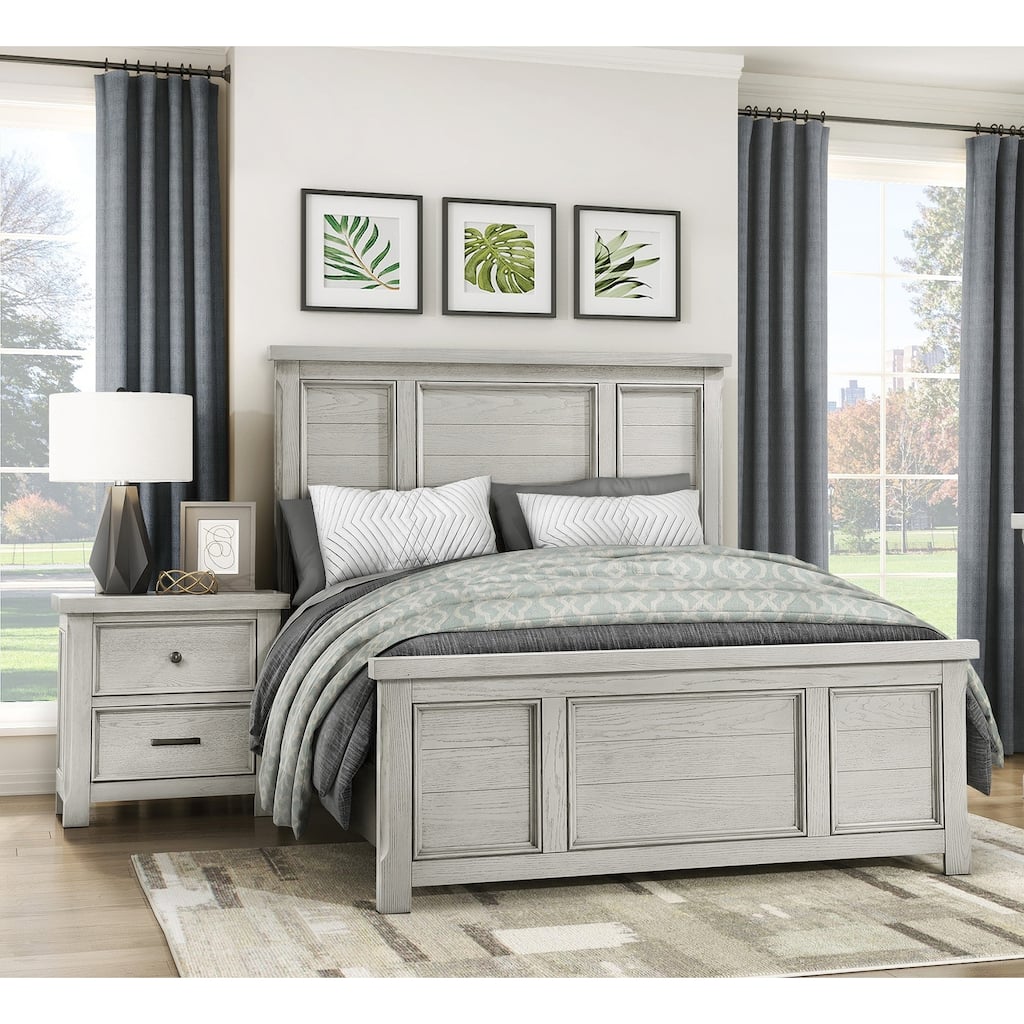 3pc Light Gray Finish Bedroom Set Panel Bed and Nightstands Set