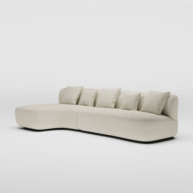 116.5" Modern High-Resilience Lamb Fleece Sectional Sofa, Pine Fram