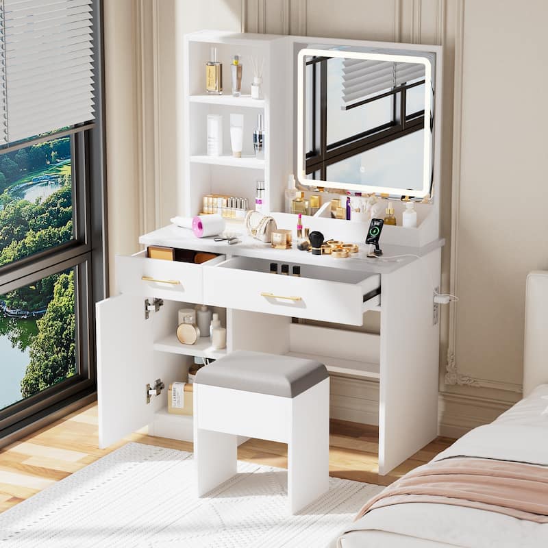 Makeup Vanity Desk with Power Outlet & 3 Lighting Modes