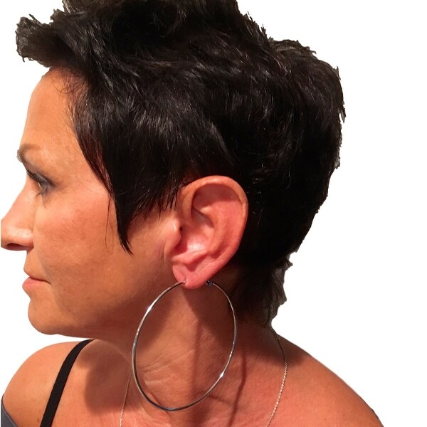 eli k Womens 925 Sterling Silver Plate 3" Lever Back Hoops Earrings