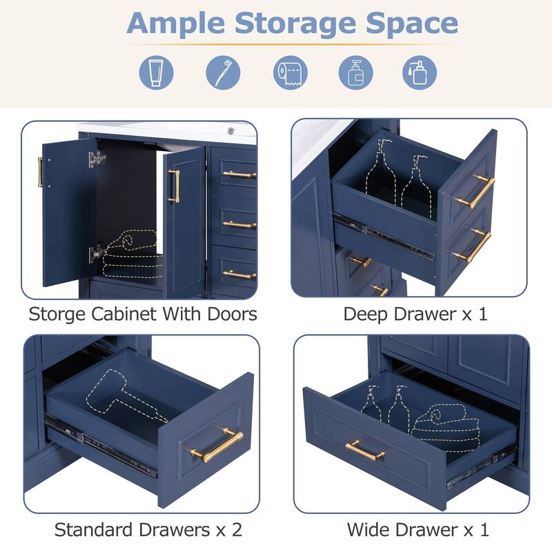 36 inch MDF Freestanding Bathroom Vanity Set with Integrated Ceramic Sink - 36" x 18" x 34"
