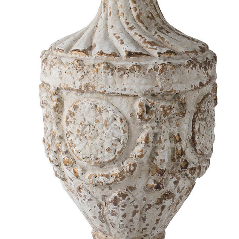 31 Inch Accent Side Table, Pedestal Urn Base, Round Top, Antique White