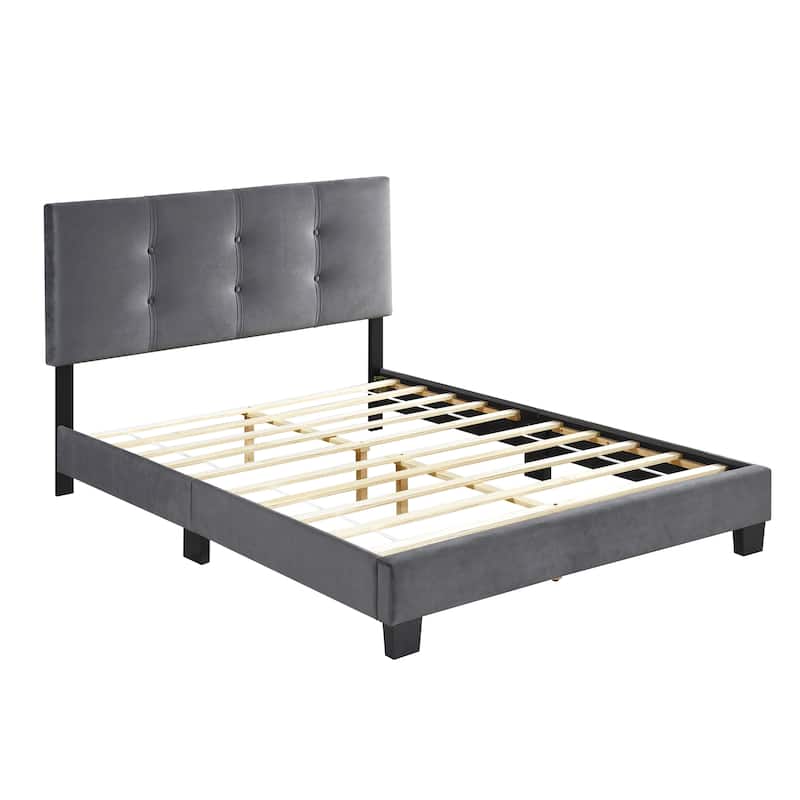 Full Size Velvet Platform Bed with Adjustable Height Headboard and Button Tufted Design