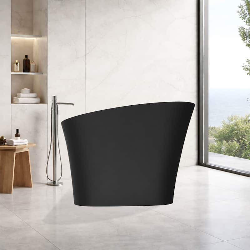 Modern Japanese Solid Surface Soaking Bathtub in White and Black