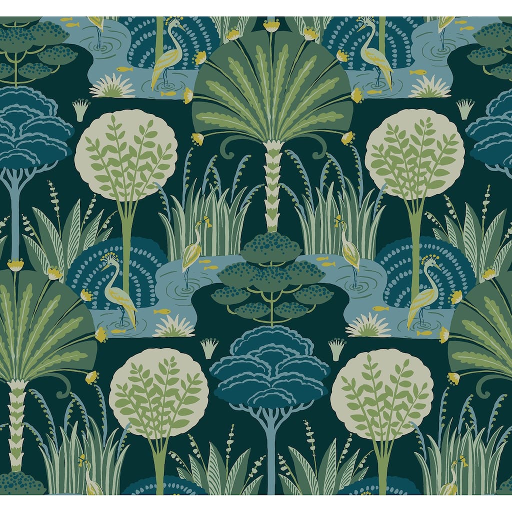 Scott Living Mandeville Teal Tropical Paradise Wallpaper
