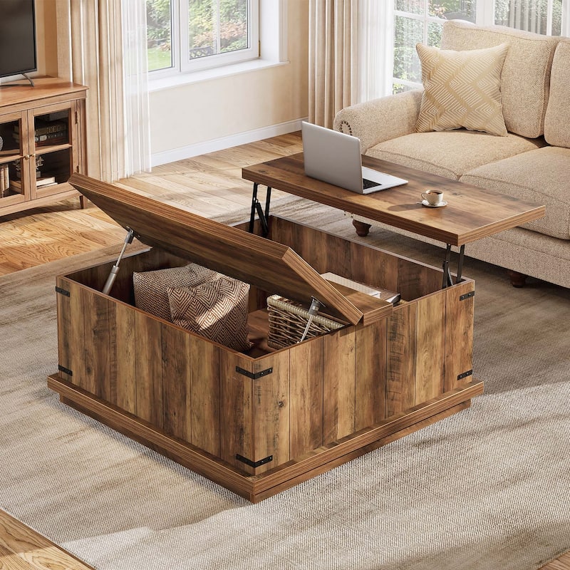 Farmhouse Lift Top Square Coffee Table with Storage - 33.46"D x 33.46"W x 19.7"H