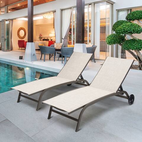 Crestlive Products Outdoor Adjustable Chaise Lounge w/Wheels (Set of 2) - See the Picture