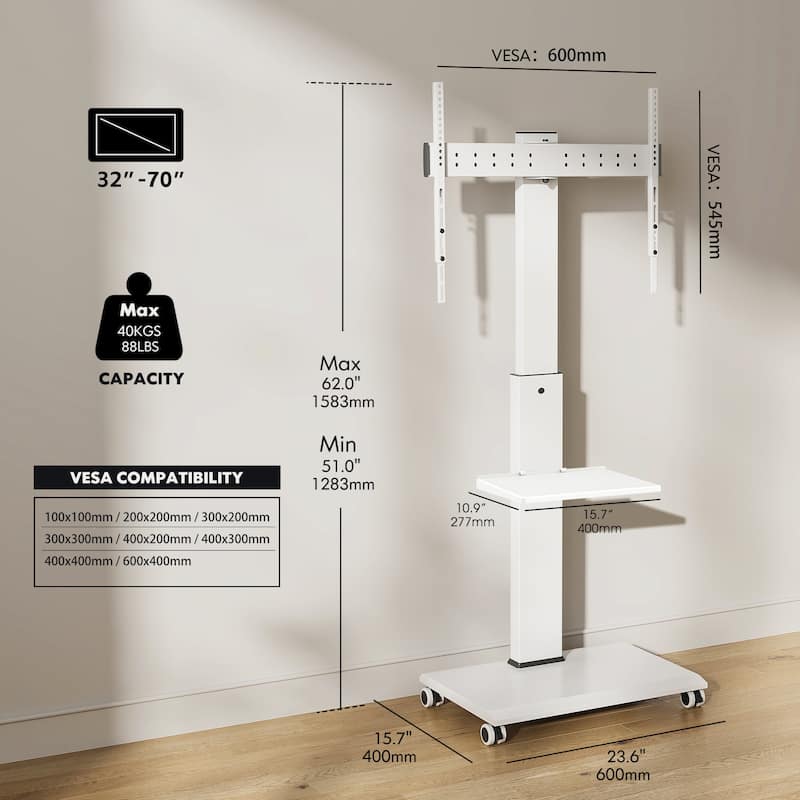 FITUEYES Mobile TV Stand for 32-75 Inch TVs, Portable TV Cart with Wheels, Height Adjustable with Horizontal and Vertical Swivel