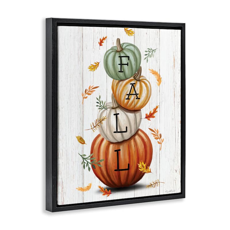 Stupell Falling Leaves & Pumpkin Stack Framed Floater Canvas Wall Art Design By Elizabeth Tyndall