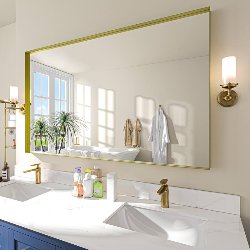 TOOLKISS Right Angle Aluminum Frame Bathroom Vanity Mirror with Clear Glass - 60 inch.W x 36 inch.H - Gold