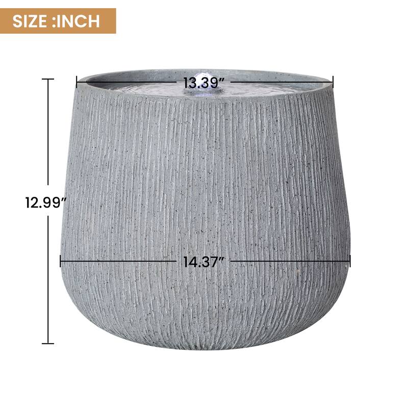 Christopher Knight Home - Modern 12.99"H Polyresin Outdoor Bowl Water Fountain with LED Light